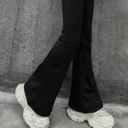 Pantalon de yoga évasé noir à haute élasticité pour filles, pantalon à la mode et confortable, adapté aux filles de 4 à 13 ans