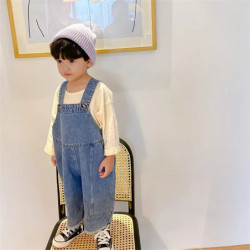 Salopette décontractée en denim pour enfants, vêtements d'extérieur monochromes, pantalons à bretelles pour enfants, fjSpring an