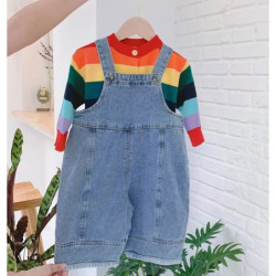 Salopette décontractée en denim pour enfants, vêtements d'extérieur monochromes, pantalons à bretelles pour enfants, fjSpring an