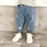 Jeans déchirés en denim pour garçons et filles, pantalons baggy décontractés pour enfants, vêtements d'automne pour tout-petits,