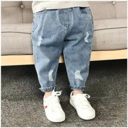 Jeans déchirés en denim pour garçons et filles, pantalons baggy décontractés pour enfants, vêtements d'automne pour tout-petits,