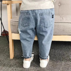 Jeans déchirés en denim pour garçons et filles, pantalons baggy décontractés pour enfants, vêtements d'automne pour tout-petits,