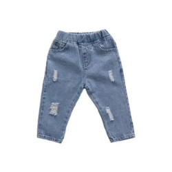 Jeans déchirés en denim pour garçons et filles, pantalons baggy décontractés pour enfants, vêtements d'automne pour tout-petits,