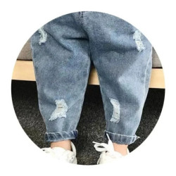 Jeans déchirés en denim pour garçons et filles, pantalons baggy décontractés pour enfants, vêtements d'automne pour tout-petits,