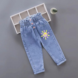 Jean en Denim avec Imprimé Floral pour Fille, Pantalon Long Décontracté avec Trou, Dessin Animé, Peinture Graffiti, Printemps Au