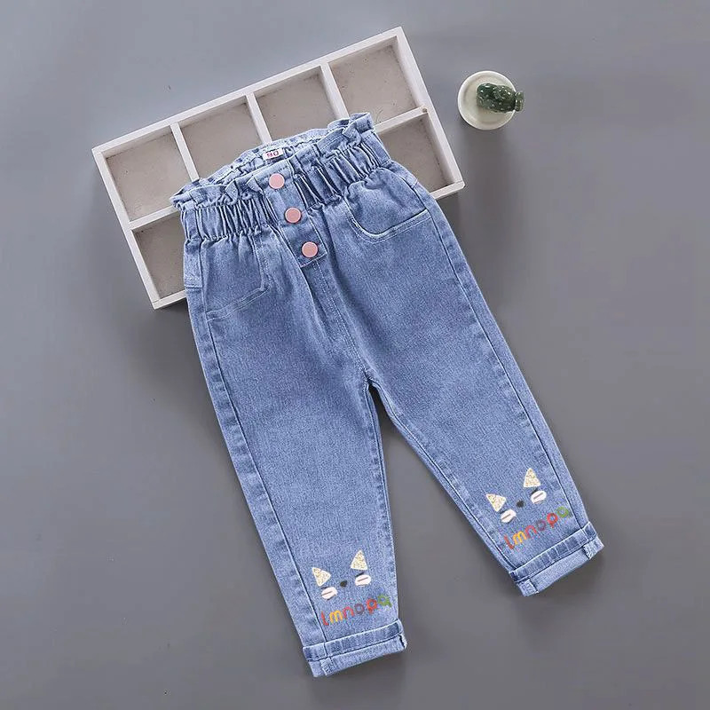 Jean en Denim avec Imprimé Floral pour Fille, Pantalon Long Décontracté avec Trou, Dessin Animé, Peinture Graffiti, Printemps Au