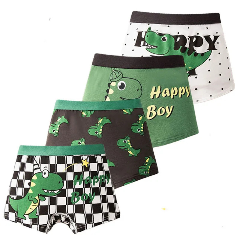 4 Pièces/Ensemble Garçons Sous-vêtement en Coton Enfants Boxer Court Dinosaure Cartoon Enfant Slip Respirable Garçons Boxers Cal