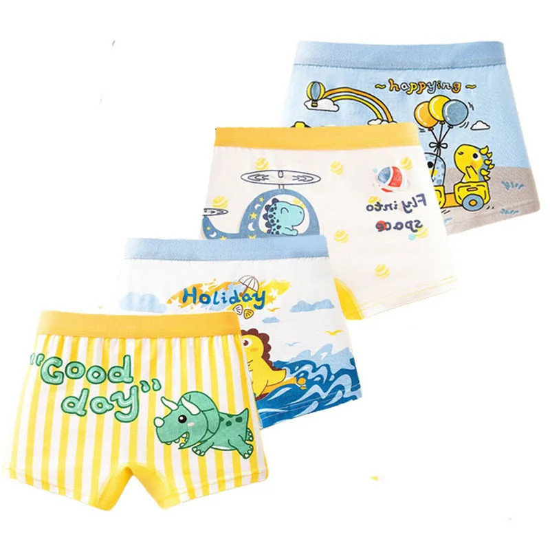 4 Pièces/Ensemble Garçons Sous-vêtement en Coton Enfants Boxer Court Dinosaure Cartoon Enfant Slip Respirable Garçons Boxers Cal