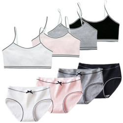 Soutien-Gorge et Culotte d'Entraînement en Coton pour Fille, Sous-Vêtements Solides pour Enfants, Adolescentes, 8-16 Ans