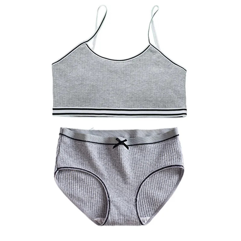 Soutien-Gorge et Culotte d'Entraînement en Coton pour Fille, Sous-Vêtements Solides pour Enfants, Adolescentes, 8-16 Ans