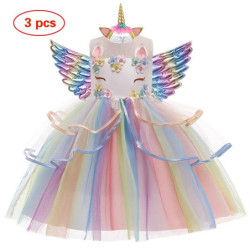 Robe de Princesse pour Fille, Costume de ixd'Anniversaire, Tenue de Mariage et de Noël