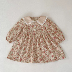 Robe de princesse à manches longues pour petite fille, vêtement pour enfant, imprimé floral, col beurre, collection automne