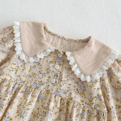 Robe de princesse à manches longues pour petite fille, vêtement pour enfant, imprimé floral, col beurre, collection automne