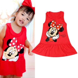 Robe d'été à la mode pour petites filles, en coton rouge, motif dessin animé Minnie, tenue de princesse, vêtements pour enfants 