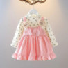 Robe à manches longues en velours côtelé pour fille, joli ours floral, style sangle, tenue de photographie mignonne, mode enfant