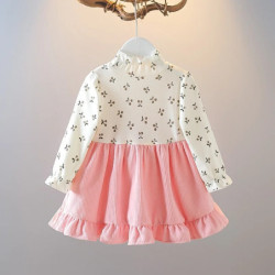 Robe à manches longues en velours côtelé pour fille, joli ours floral, style sangle, tenue de photographie mignonne, mode enfant