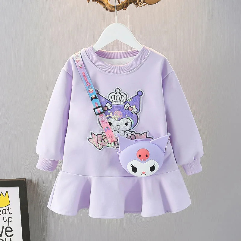 Sanurgente-Robe trapèze Kuromi pour filles, vêtements en coton, dessin animé mignon, princesse, enfants, savoir, chaud, automne,