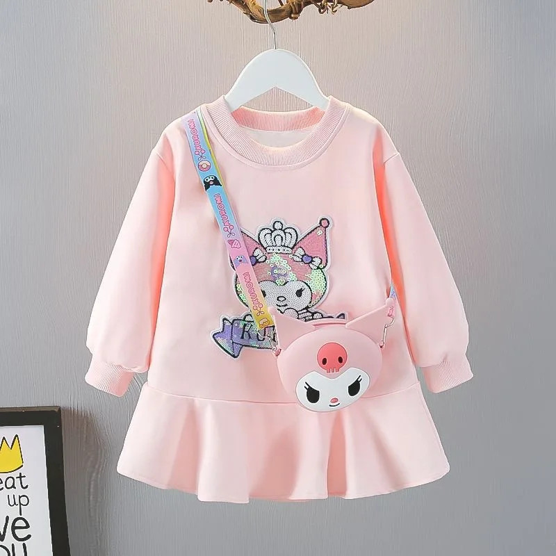 Sanurgente-Robe trapèze Kuromi pour filles, vêtements en coton, dessin animé mignon, princesse, enfants, savoir, chaud, automne,