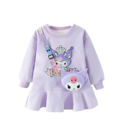 Sanurgente-Robe trapèze Kuromi pour filles, vêtements en coton, dessin animé mignon, princesse, enfants, savoir, chaud, automne,