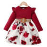 Robe de Nouvel An pour Fille de 1 à 7 Ans, Rouge, à Manches sulf, Jupe à Fleurs pour Anniversaire, ixde Mariage, Tenues d'Automn