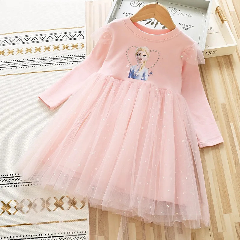 Robe de princesse à manches longues pour filles, vêtements de fête pour enfants, Elsa Frozen, printemps, automne, enfants, 2-9 a