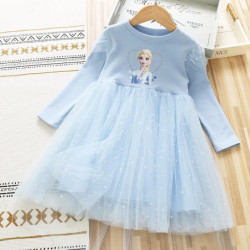 Robe de princesse à manches longues pour filles, vêtements de fête pour enfants, Elsa Frozen, printemps, automne, enfants, 2-9 a