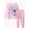 Pyjama Décontracté en Coton Rose à Col Ras du Cou pour Fille, Ensemble avec Imprimé de Dessin Animé Nairobi Orn, 2 Pièces