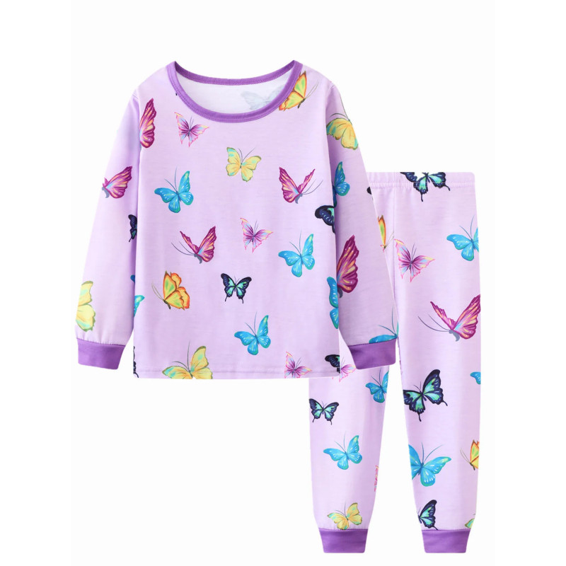 Pyjama Décontracté en Coton Rose à Col Ras du Cou pour Fille, Ensemble avec Imprimé de Dessin Animé Nairobi Orn, 2 Pièces