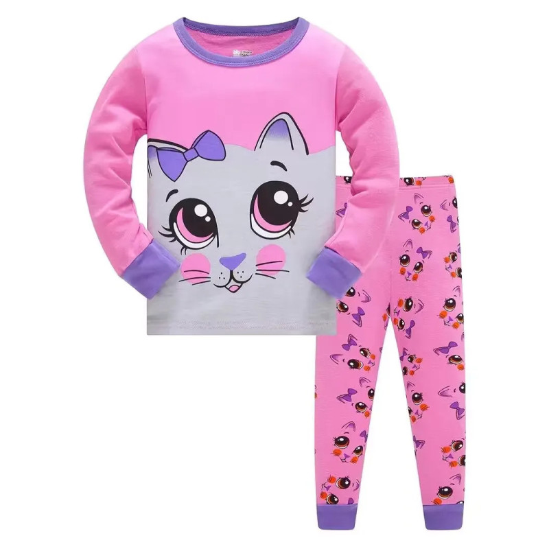 Pyjama Décontracté en Coton Rose à Col Ras du Cou pour Fille, Ensemble avec Imprimé de Dessin Animé Nairobi Orn, 2 Pièces