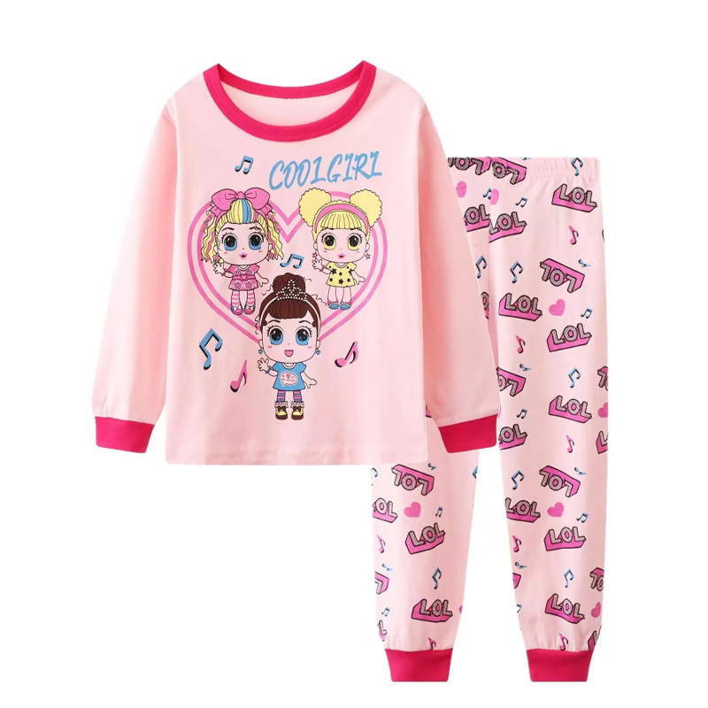 Pyjama Décontracté en Coton Rose à Col Ras du Cou pour Fille, Ensemble avec Imprimé de Dessin Animé Nairobi Orn, 2 Pièces