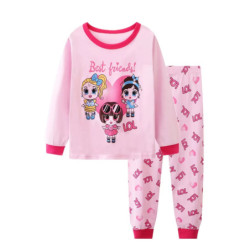 Pyjama Décontracté en Coton Rose à Col Ras du Cou pour Fille, Ensemble avec Imprimé de Dessin Animé Nairobi Orn, 2 Pièces