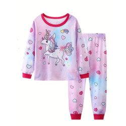 Pyjama Décontracté en Coton Rose à Col Ras du Cou pour Fille, Ensemble avec Imprimé de Dessin Animé Nairobi Orn, 2 Pièces