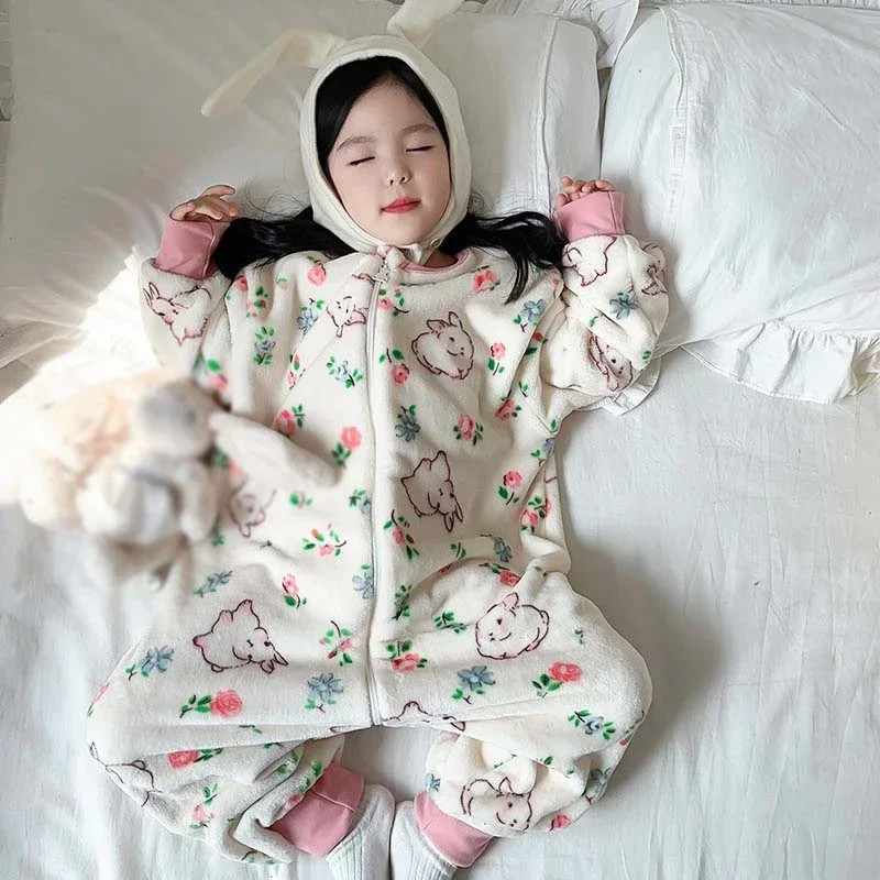 Pyjama de dessin animé pour enfants, vêtements de nuit chauds pour tout-petits, filles et garçons, sourire au glouton, hiver, 1-