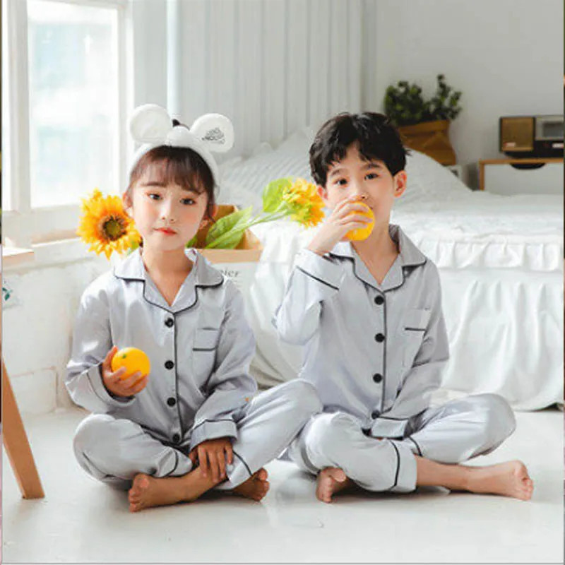 Ensembles de pyjamas en satin à manches longues pour enfants, pyjamas pour tout-petits, pyjamas pour adolescents, garçons et fil