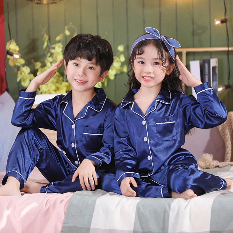 Ensembles de pyjamas en satin à manches longues pour enfants, pyjamas pour tout-petits, pyjamas pour adolescents, garçons et fil