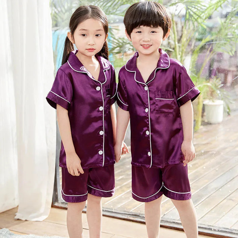 Ensembles de pyjamas en satin à manches longues pour enfants, pyjamas pour tout-petits, pyjamas pour adolescents, garçons et fil