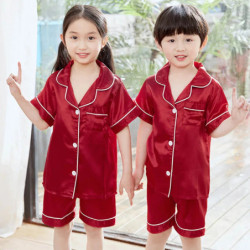 Ensembles de pyjamas en satin à manches longues pour enfants, pyjamas pour tout-petits, pyjamas pour adolescents, garçons et fil