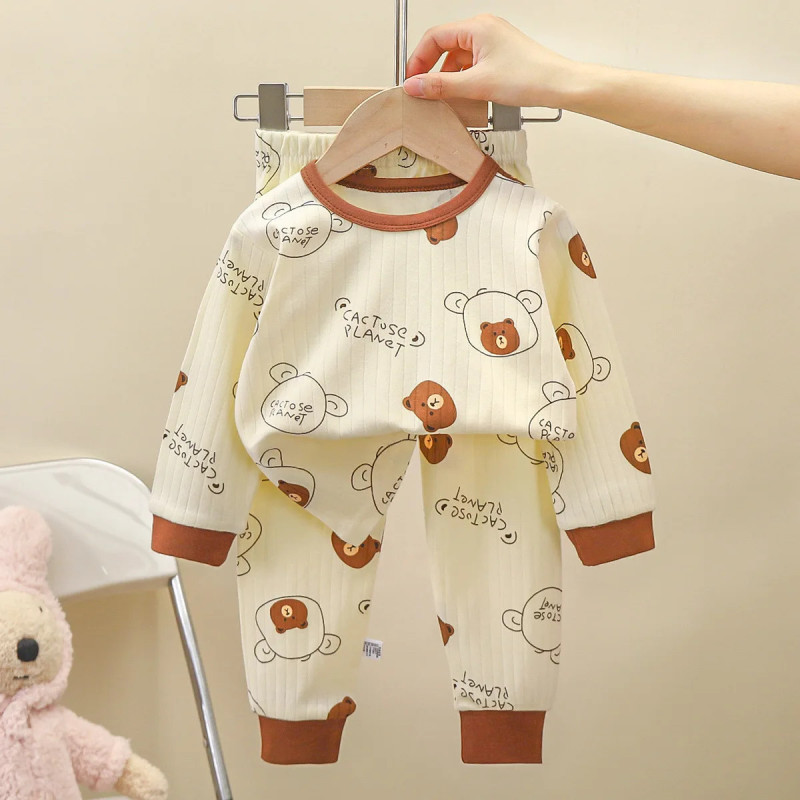 Pyjama en pur coton pour enfants, t-shirt à manches longues + pantalon, ensemble de sous-vêtements, vêtements de nuit, dessin an