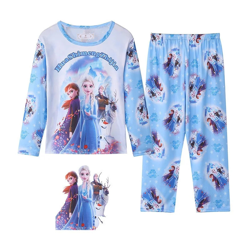 Pyjama Anna Elsa pour filles, ensemble 2 pièces, manches longues + pantalon, vêtements de maison, chemise de nuit