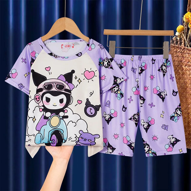 Pyjama d'été à manches courtes pour enfants, ensemble de vêtements de maison pour garçons et filles, vêtements de nuit pour mère