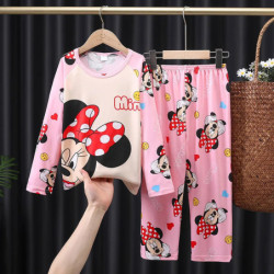 Pyjama de dessin animé Minnie et Elsa Duck pour enfants, vêtements de maison pour enfants, vêtements de nuit décontractés, vêtem