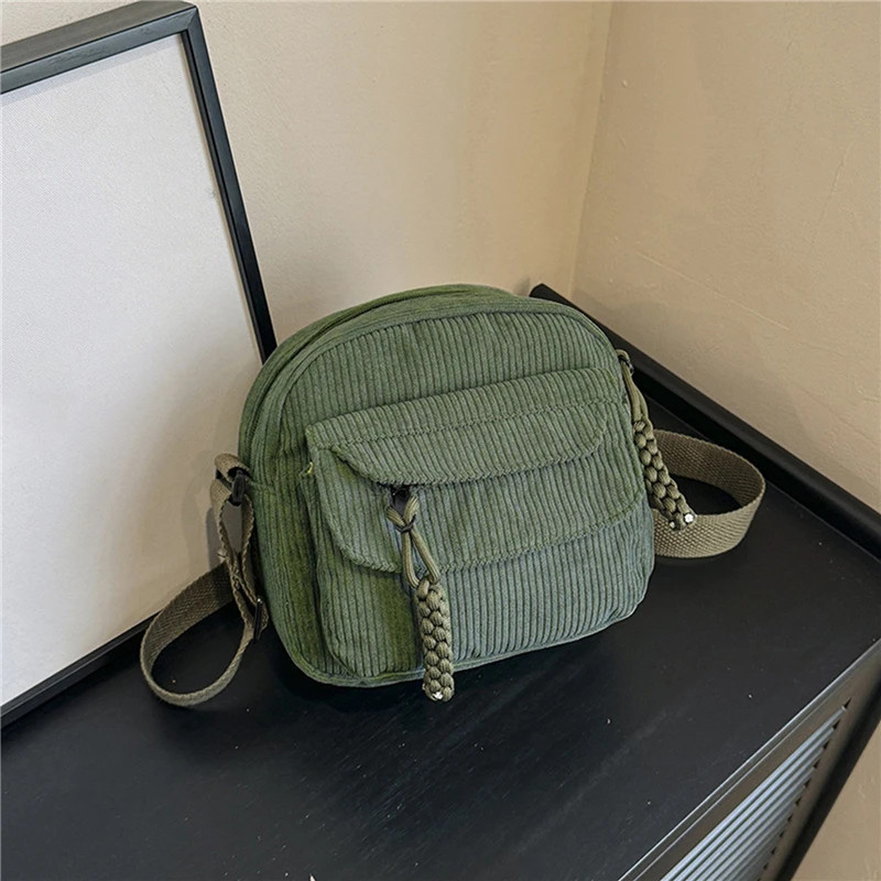 Petit sac à bandoulière en velours côtelé pour femme, sac à bandoulière pour adolescente, fourre-tout mignon, sacs de messager H