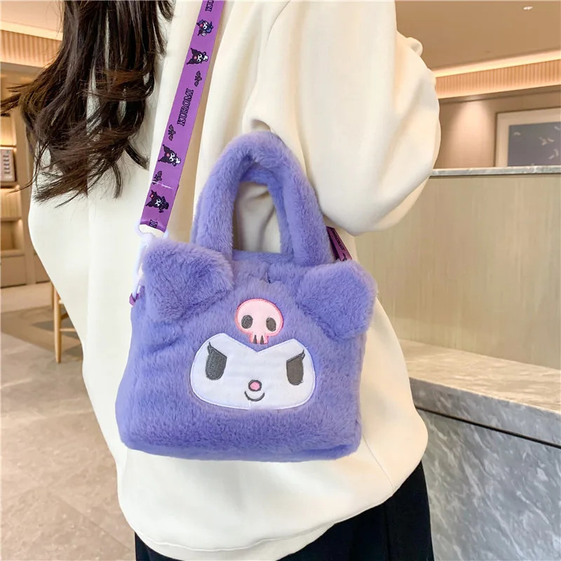 Sac à main en peluche Sanurgente Cartoon Anime pour femme, Kawaii, Kuromi, Cinnamoroll, My Melody, sac à cosmétiques, rangement 