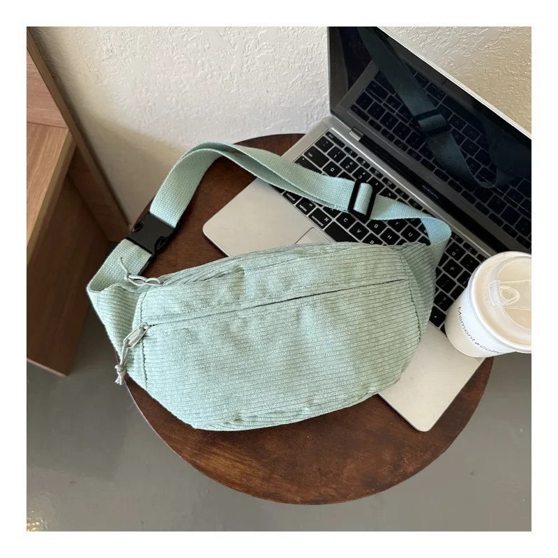 Sac de taille en velours côtelé pour femme, sac à bandoulière en toile, sac banane, sacs de poitrine, mode étudiante, gels de té