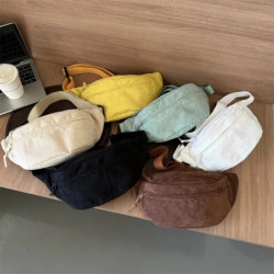 Sac de taille en velours côtelé pour femme, sac à bandoulière en toile, sac banane, sacs de poitrine, mode étudiante, gels de té