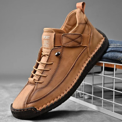 Chaussures en cuir faites à la main pour hommes, mocassins décontractés à enfiler, chaussures en cuir respirantes, mocassins pla