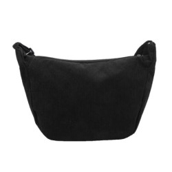 Sac à Main Minimaliste en Velours Côtelé pour Femme, Bandoulière, Sous les Bras, Tissu, Solide, Fermeture Éclair, Document