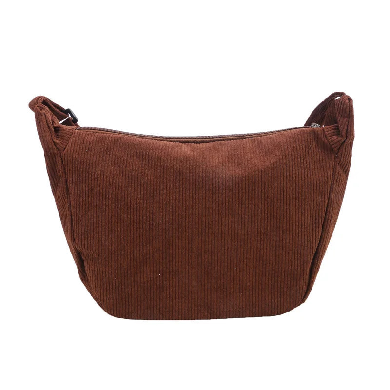 Sac à Main Minimaliste en Velours Côtelé pour Femme, Bandoulière, Sous les Bras, Tissu, Solide, Fermeture Éclair, Document