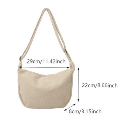 Sac à Main Minimaliste en Velours Côtelé pour Femme, Bandoulière, Sous les Bras, Tissu, Solide, Fermeture Éclair, Document