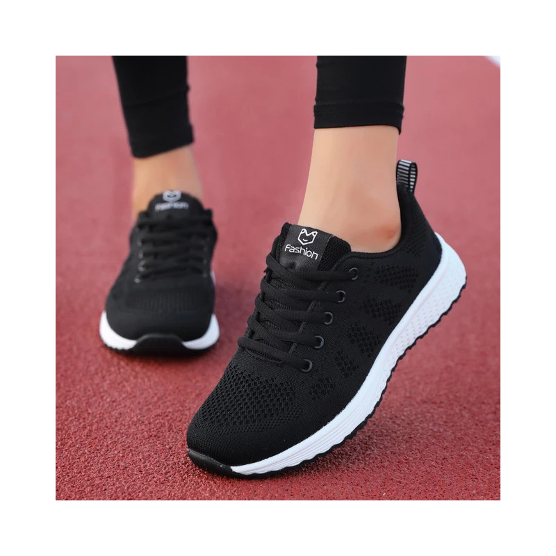 Femmes chaussures décontractées respirant marche maille à lacets chaussures plates baskets femmes Tenis Feminino rose noir blanc